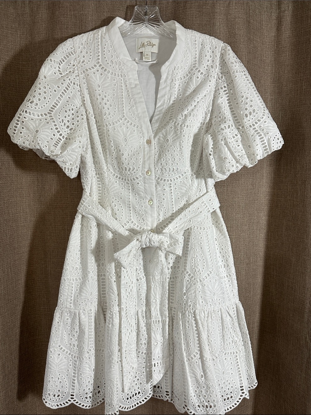 Lilly Pulitzer White Eyelet Tie-Waist Midi Dress